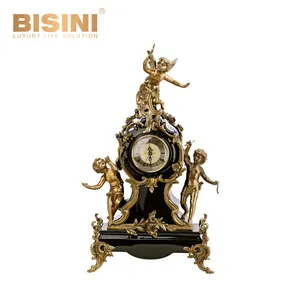 French Style Black Porcelain Copper Angels Table Clock 3 Decorative Cherubs Desk Clock for Home Decor