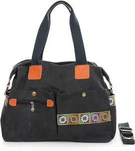 Trendy Casual Shoulder Bag Vintage National Bohemian Preppy Style with Durable Soft Polyester Lining Travel Tote Handbag