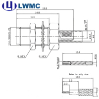 Conector RF LWMC SMA Hembra de Montaje en Panel para Cable RG316 1.35 Max, Chapado en Oro, Pedido al por Mayor, hasta 12 unidades PIN de soldadura de 4 GHz