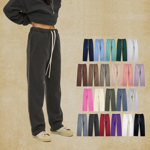 Pantalones de chándal de lana de peso pesado 350GSM para <span class=keywords><strong>hombre</strong></span>, pantalones de chándal de pierna recta con forro <span class=keywords><strong>interior</strong></span> cepillado, pantalones casuales térmicos de invierno - Product Image 1