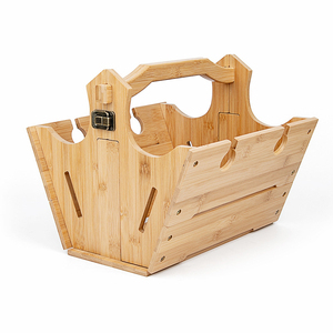 Kleiner Klappbarer Holz-Picknicktisch mit Weinglashalter Tragbarer Mini-Klapp-Bambus-Picknickkorb-Tisch Outdoor-Aufbewahrungsbox - Product Image 1