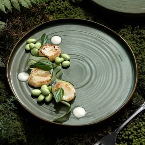 Factory Direct Großhandel Nordic unregelmäßig Green Catering Hotel Porzellan teller Keramik Teller für Restaurant - Product Image 2