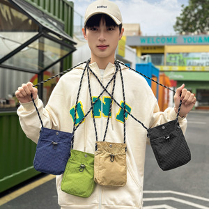 Sac seau à carreaux avec cordon de serrage pour hommes, sac à bandoulière, sac fourre-tout pour usage quotidien, noir, kaki, vert, bleu, 8305 - Product Image 1