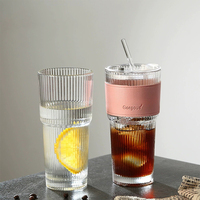 Gobelet à paille rabattable en verre renforcé, design moderne, motif vertical, avec ventouse, 400ml/600ml, au design attrayant, pour enfants