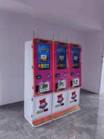 Machine à monnayeur en libre-service avec boîtier couleur personnalisable, cadre néon LED, et distributeur de jetons