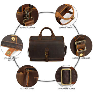 ヴィンテージ クレイジーホースレザー クロスボディ ラップトップバッグ メンズ ビジネス 本革 オフィス ハンドバッグ ブリーフケース 弁護士 ワークバッグ - Product Image 4