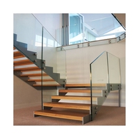 Escalier flottant traditionnel en acier inoxydable et verre trempé sans cadre, solution personnalisée pour villa et appartement, garantie 5 ans