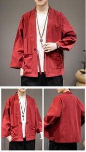 Wholesale Custom 2024 New Japan Style Spring Autumn Cool Fashion <strong>Red</strong> Kimono Mens <strong>Jacket</strong> - Product Image 6