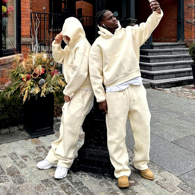 Custom Tracksuit Manufacturer Designer High-Quality Heavyweight Blank Fleece Hoodie & Baggy Sweatpants Set Men's Sportswear