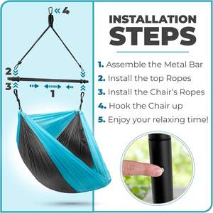 Hamac balançoire en tissu parachute en acier robuste pour une utilisation en extérieur et en intérieur Léger et portable <span class=keywords><strong>Capacité</strong></span> de 150 kg Noir Gris - Product Image 5