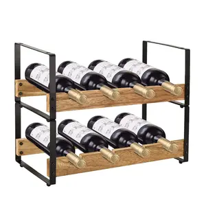 Meja Atas Rak Anggur Logam Dapat Ditumpuk Berdiri Gratis 8 Botol Rak Anggur Organizer Penyimpanan untuk Dapur Counter Top