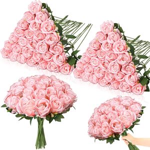 Pétalos de Rosa Artificiales de Seda Rosa al por Mayor, Rosas de Tallo Largo para el Día de San Valentín, Ramos de Boda, Decoración para Fiestas en Casa - Product Image 1