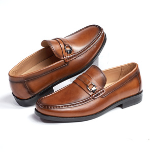 Mocassins à enfiler pour hommes en cuir, à semelle en caoutchouc, <span class=keywords><strong>style</strong></span> britannique vintage, couleur polie, chaussures <span class=keywords><strong>bateau</strong></span> décontractées et respirantes - Product Image 5