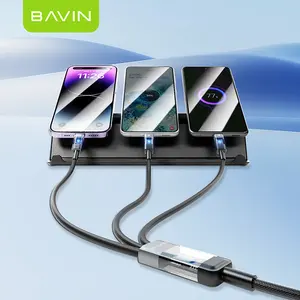 BAVIN CB319 nylon 18w micro type c mobile phone 3 in 1 data cable with LED digital display