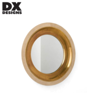 Miroir mural rond DX Designs avec cadre en daim et accents métalliques dorés, miroir décoratif pour salon, décoration murale pour la maison