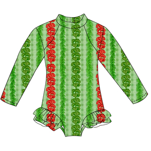Maillots de bain pour filles en gros ODM/OEM, imprimé floral hawaïen personnalisé, manches longues, fermeture éclair au dos, maillot de bain une pièce, bikini d'été pour enfants - Product Image 5