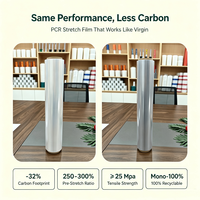 Film étirable flexible PCR 30% conforme PPWR, 90% recyclable, certifié GRS, film d'emballage pour palettes LLDPE, marché européen, plastique 50cm