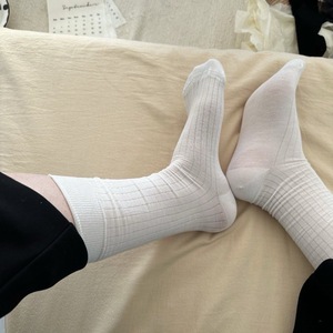 Women's Mid-Calf Slouch <b>Socks</b> White Breathable Polyester Fiber For Spring Summer Wear - Product Image 1