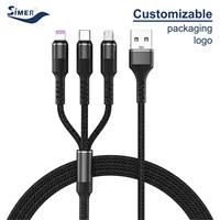 Kabel Data USB Type C 3 in 1 3A Fast Charging 3 Nylon Braided Bahan Logam Tembaga Murni untuk Ponsel (Laris Terjual)