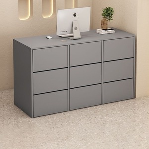 Minimalist Wood Reception <b>Desk</b> with Storage Drawers for Office or Retail Space - Product Image 2