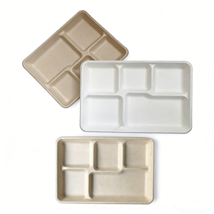 <span class=keywords><strong>Assiette</strong></span> <span class=keywords><strong>jetable</strong></span> en bagasse de canne à sucre, 5 compartiments, 10,25 pouces, étanche, vente en gros - Product Image 1