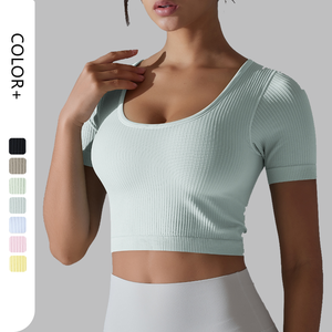 Hauts pour femmes séchage rapide respirant course sport t-shirts à manches courtes <span class=keywords><strong>haut</strong></span> <span class=keywords><strong>de</strong></span> fitness hauts <span class=keywords><strong>de</strong></span> yoga pour les femmes - Product Image 1