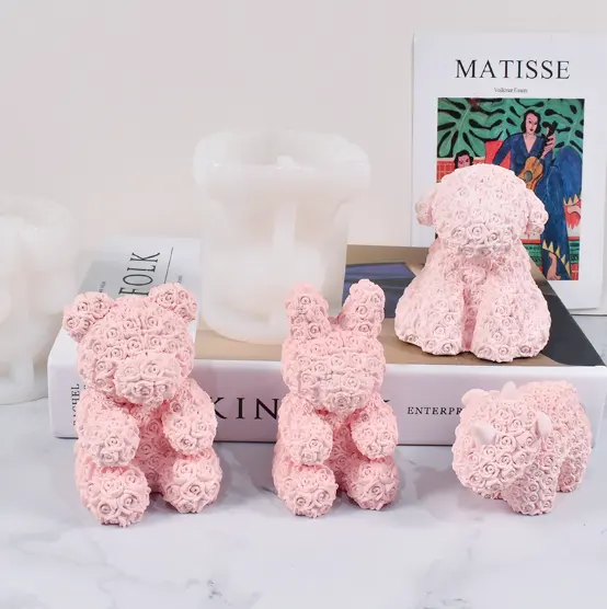 Molde de silicone de animais para aromaterapia, faça você mesmo, molde de vela de unicórnio e coelho rosa