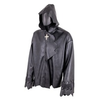 Veste en cuir PU pour homme TOPSHOW, noire, surdimensionnée, à capuche, style gothique, ourlet asymétrique, poignets découpés, avec pendentif croix