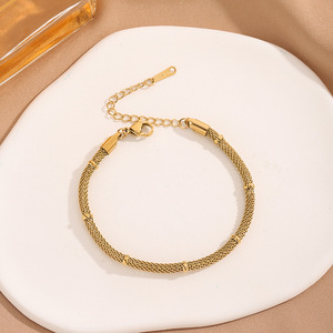 18K PVD Gold Plated Stainless Steel Round Mesh Chain Necklace <b>Bracelet</b> <b>Matching</b> Set | Women's Trendy Jewelry Circular Net Links - Product Image 3