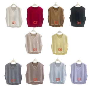 2024 automne et hiver Style coréen gilet 100% laine tricoté col en v <span class=keywords><strong>sans</strong></span> manches <span class=keywords><strong>pull</strong></span> gilet - Product Image 3