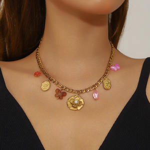 Nuovo acciaio inossidabile catena spessa fiore collana ciondolo gioielli 18k <span class=keywords><strong>oro</strong></span> senza appannamento farfalla fiore collana - Product Image 2