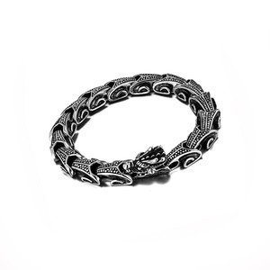 Bracelet en acier titane tête de dragon, argenté, 22 cm, motif animal, style punk hip hop, CE614 - Product Image 5