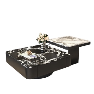 Ensemble table basse et meuble <span class=keywords><strong>TV</strong></span> de luxe minimaliste, plateau en pierre frittée (motif pierre noir-blanc) et armoire en bois - Product Image 3