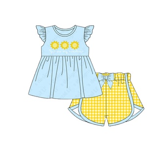 Nuovo arrivo abbigliamento per bambini smocked sei sole nodo francese ricamo ragazza vestiti estivi all'ingrosso per ragazze abbigliamento boutique - Product Image 1
