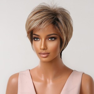 Peluca sintética Natural para Mujeres <span class=keywords><strong>Afro</strong></span>, pelo con flequillo lateral, Rubio mezclado, dorado, corte Pixie corto, envío rápido de fábrica - Product Image 4
