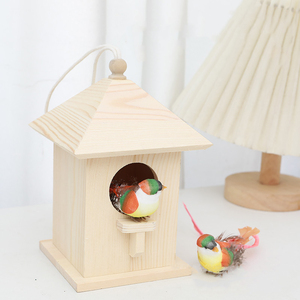 Nichoir suspendu en bois naturel Bluebird Wren Hirondelle Nichoir en bois Cage à oiseaux Cottage pour animaux de compagnie Nid d'oiseau Jardin extérieur - Product Image 3