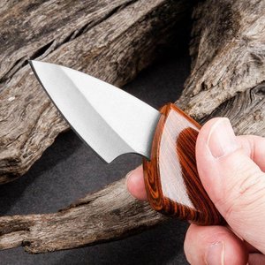 Couteau pliant EDC miniature personnalisé avec logo, manche en bois, outil de poche en acier inoxydable pour la survie en plein air, le camping et la randonnée - Product Image 3