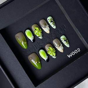 Unghie Finte a Mandorla Intagliate a Mano 1-5 Pezzi, Alta Qualità, Modello Francese, Unghie da Salone, Accessorio di Bellezza alla Moda, Logo Personalizzato Gratuito - Product Image 1