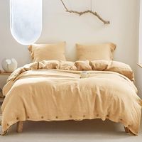 Parure de lit King Size en coton doux et respirant, couleur unie, avec boutons rétro, 3 pièces, fermeture boutonnée