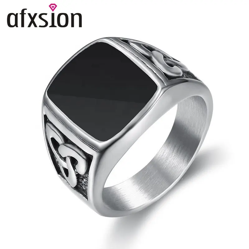 Edelstahl Celtic herz knoten mit schwarz emaille schmuck ring männer punk