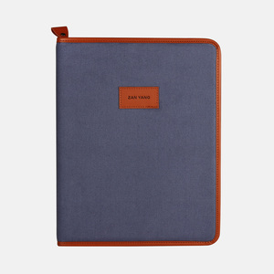 Imported Pu <b>Leather</b> Texture Canvas And <b>Leather</b> Zippered Handbag File Resume Folder For Document - Product Image 4