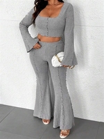Retro rajutan Set untuk wanita di musim gugur dan musim dingin mode baru Sweater lengan panjang celana kaki lebar longgar kasual dua potong