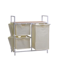Étagère à linge haute en bambou blanc avec panier coulissant écologique et 3 sacs à linge extensibles et amovibles