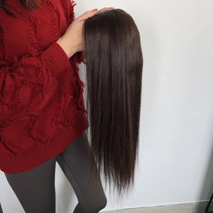 Perruque brésilienne Remy en <span class=keywords><strong>cheveux</strong></span> humains de haute qualité, longue, sans colle, avec dessus en soie pour base en dentelle, idéale pour les patients atteints d'alopécie - Product Image 2