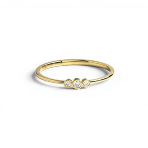 18K Gold Plated Bezel Set Round Diamond Wedding Band Three Stone <b>Ring</b> Minimalist Dainty Stackable Promise <b>Rings</b> Fine Jewelry - Product Image 1