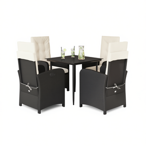 Set da Pranzo da Giardino in Rattan Nero Crema per 4 Persone, Resistente alle Intemperie, Design Contemporaneo - Product Image 1