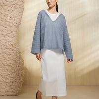 Streetwear Mohair Pull à capuche en laine de mouton de couleur unie col en v pour femmes