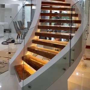 Curved/Arc Spiral Staircase Indoor Staircase Luxury Modern Home Decoration Glass Stairs Wooden Stairs Made In China-DBM