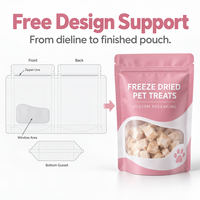 Sachet Doypack en plastique de qualité alimentaire pour friandises de viande lyophilisée, vente en gros, sac personnalisé pour friandises pour animaux de compagnie avec fenêtre transparente givrée