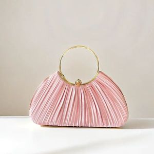 Bolso de mano plisado de lujo con asa de anillo para mujer, elegante bolso de noche para banquetes - Product Image 4